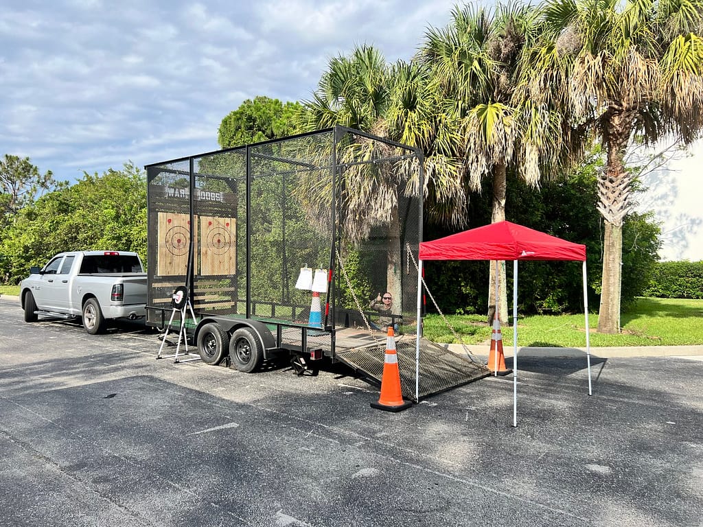 War Dogs Axe Throwing trailer at the raw athletic club grand opening in port saint lucie west